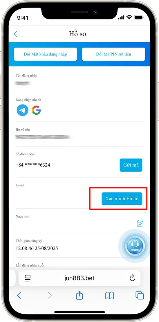 Bước 2:  Chọn Xác minh Email